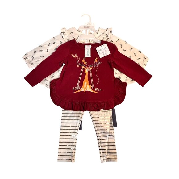 Maggie & Zoe Infant Girls 12 Months 4 PC Mix And Match Holiday Deer Leggings Set - Picture 2 of 7